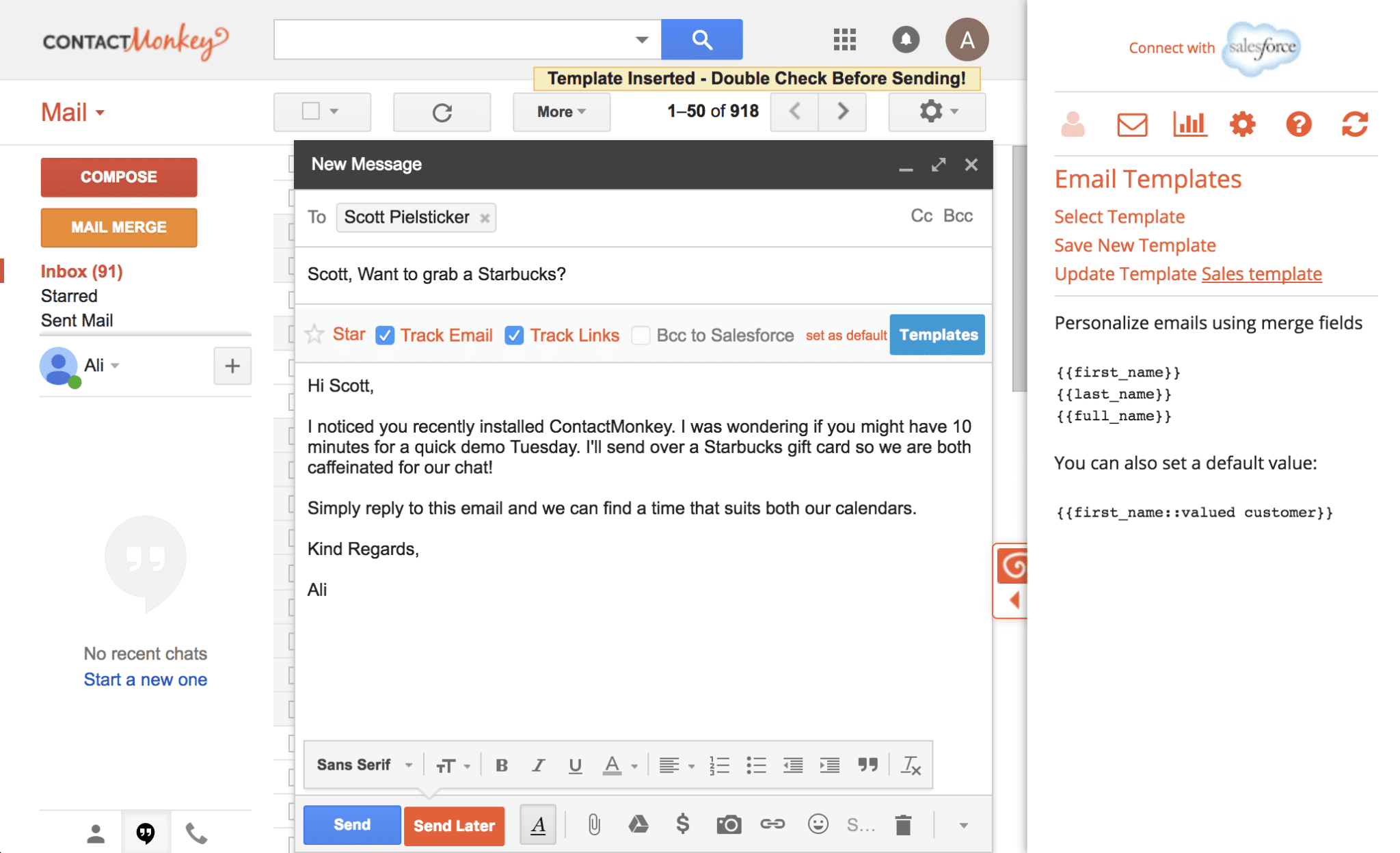 Step 5 with recipient Selecting Email Templates for Gmail