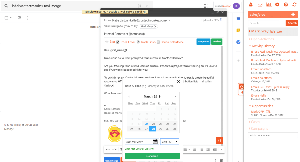 send later gmail with contactmonkey