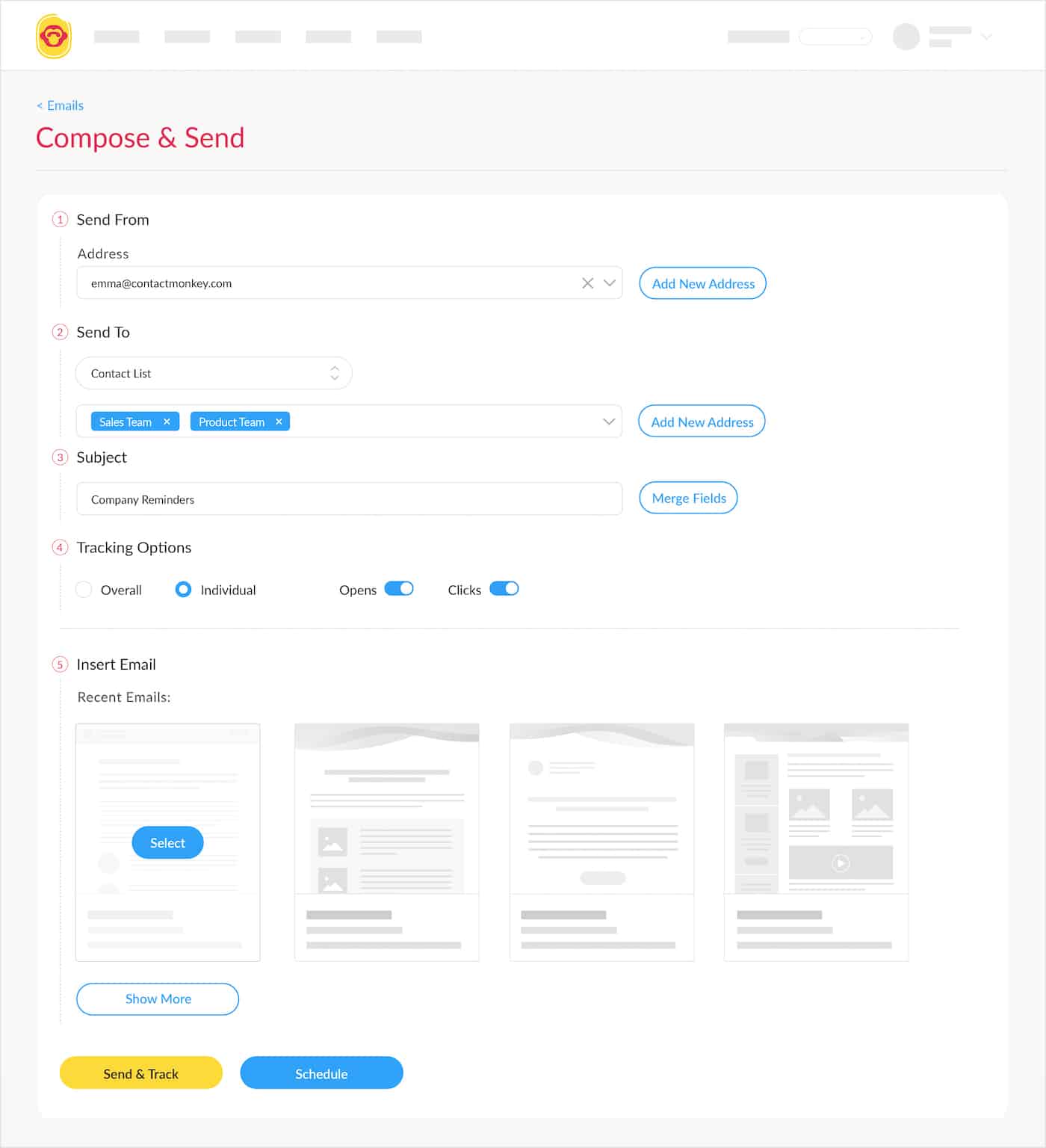 Select email template in ContactMonkey's gmail dashboard.