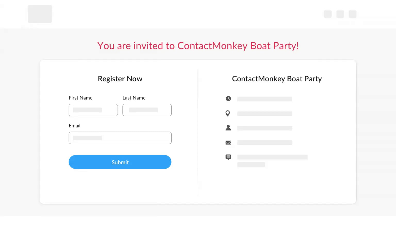 Image of event invitation created using ContactMonkey's event management feature.