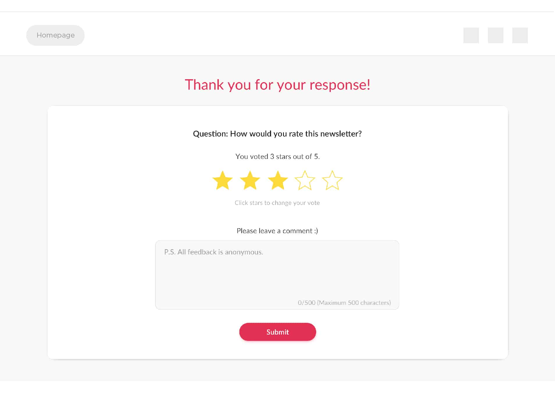 Screenshot of anonymous employee feedback box inserted into an email using ContactMonkey's email template builder.