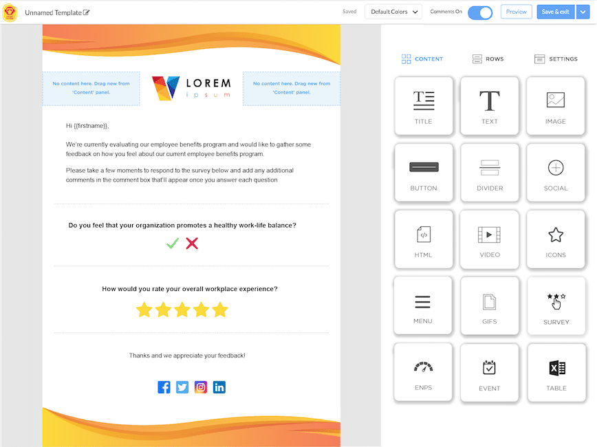 Screenshot of workplace communication template created using ContactMonkey's email template builder.