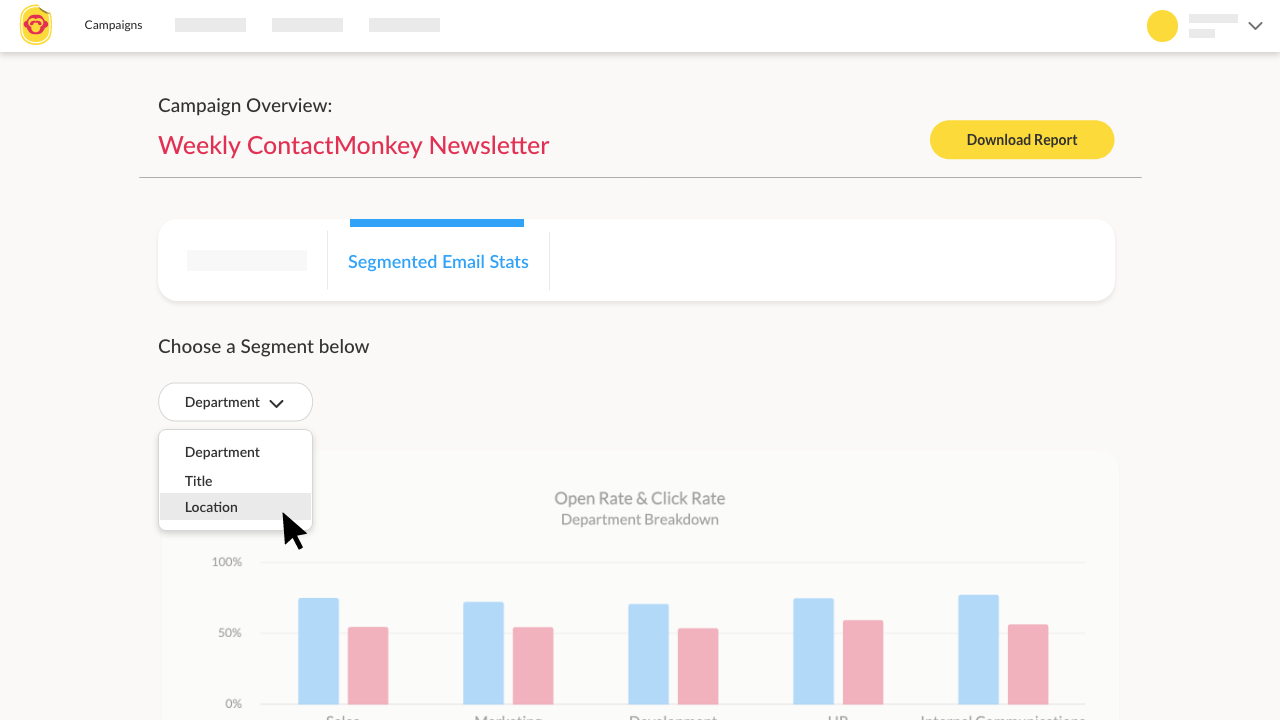 Screenshot of segmented email stats within ContactMonkey's campaign overview.