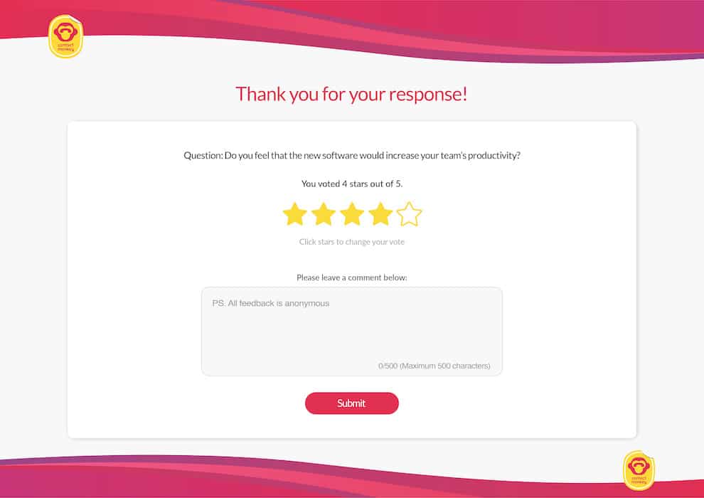 Screenshot of anonymous employee feedback comment box from ContactMonkey.