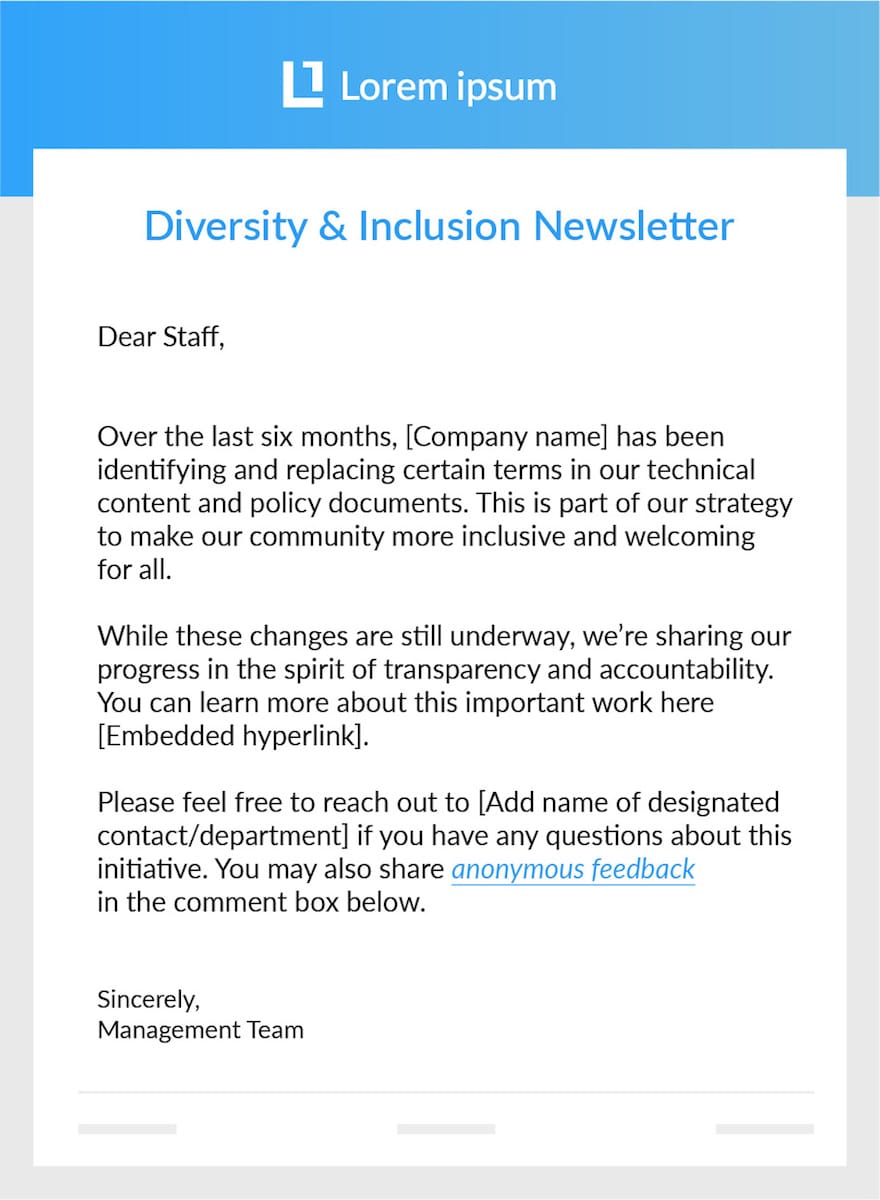 Image of diversity and inclusion communications template created using ContactMonkey's email template builder.