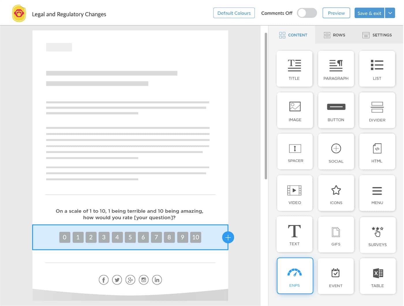 add survey to your email template using the email template builder