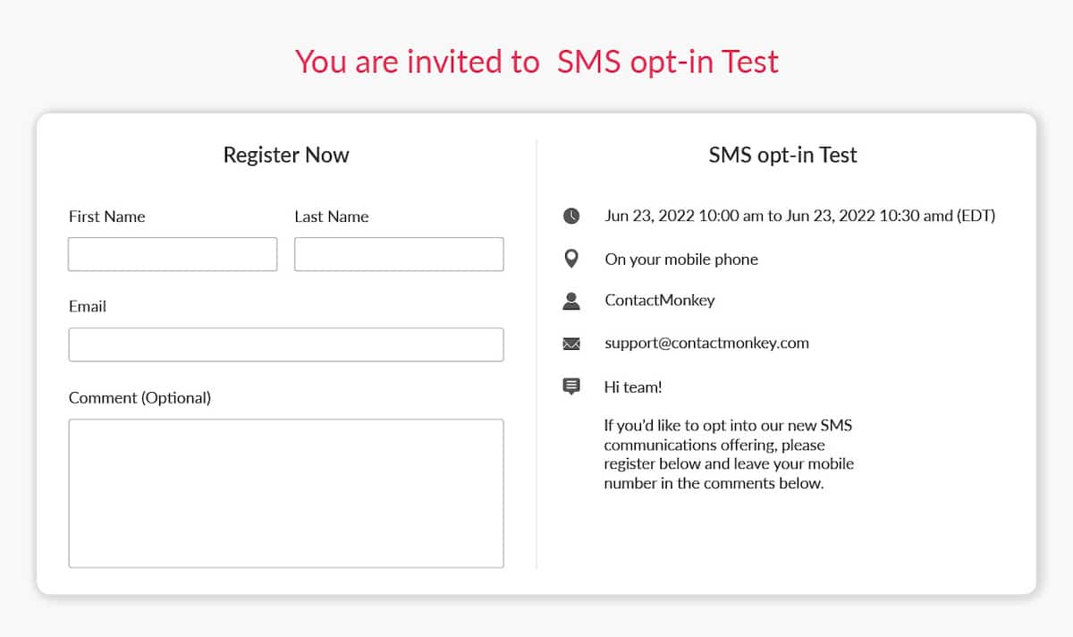 event registration SMS opt-in