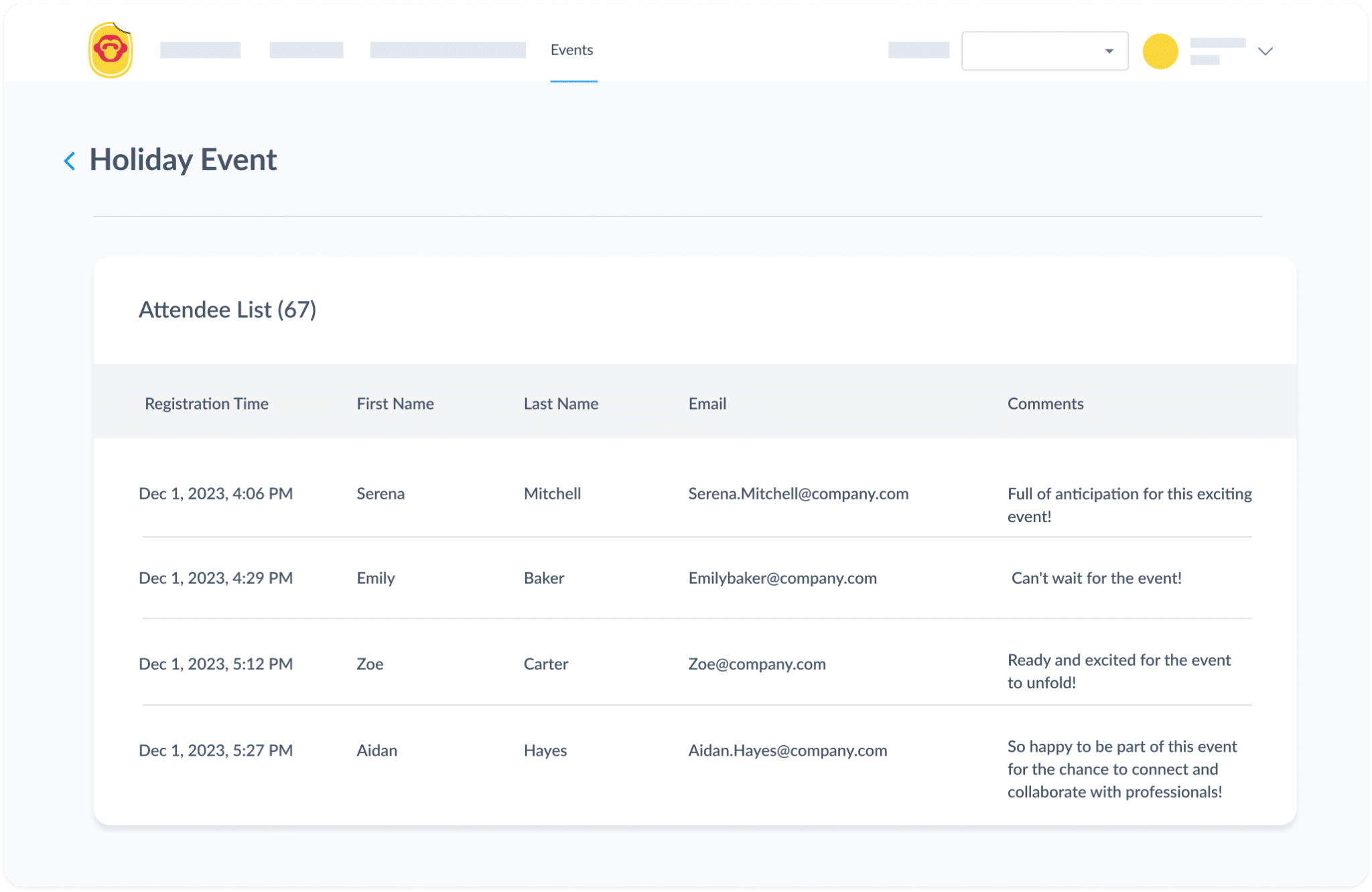 Image of Event Management dashboard within ContactMonkey