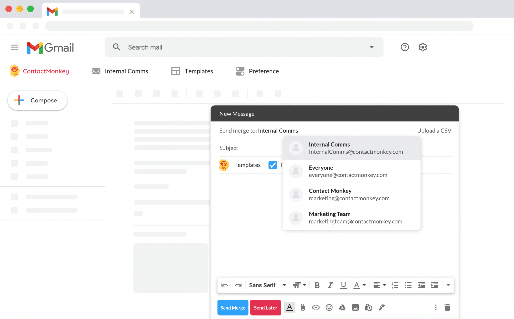 add contacts to send email template in gmail