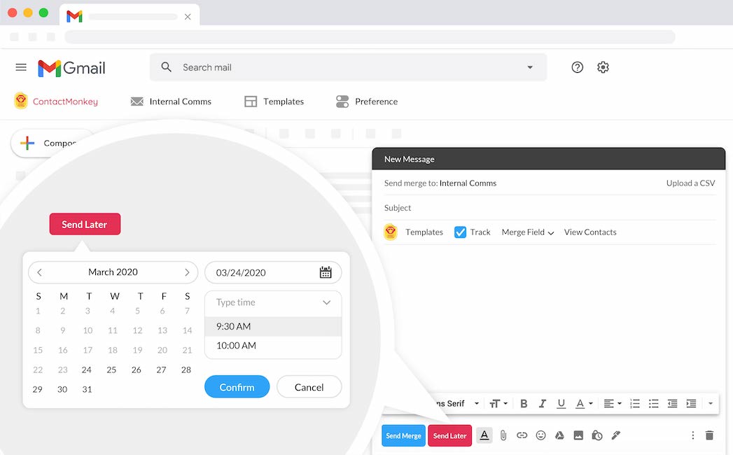 Send later option in Gmail using ContactMonkey.