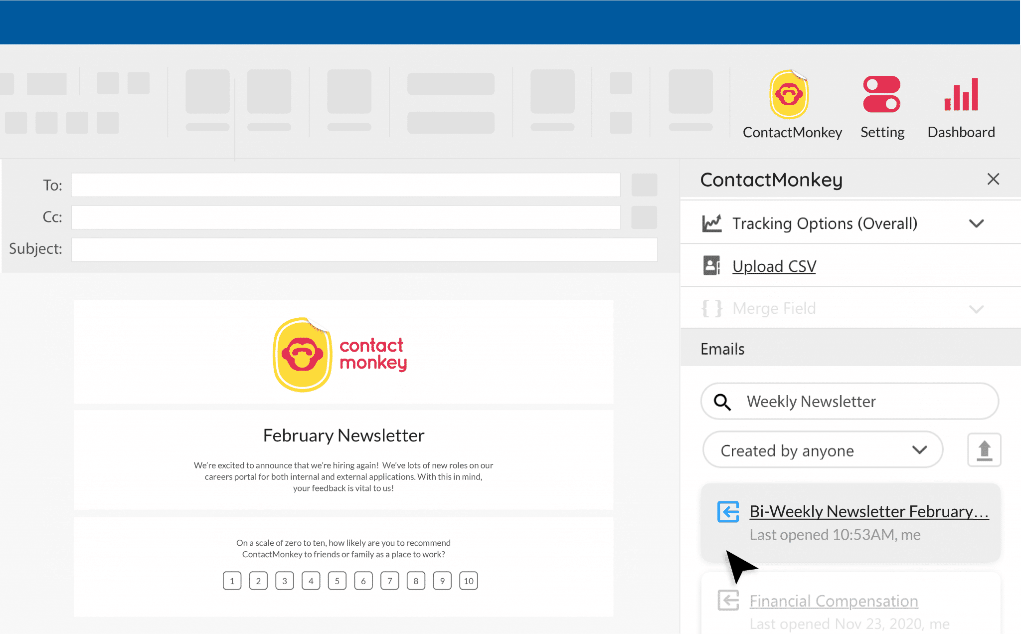 Screenshot of monthly newsletter created using ContactMonkey's email template builder.