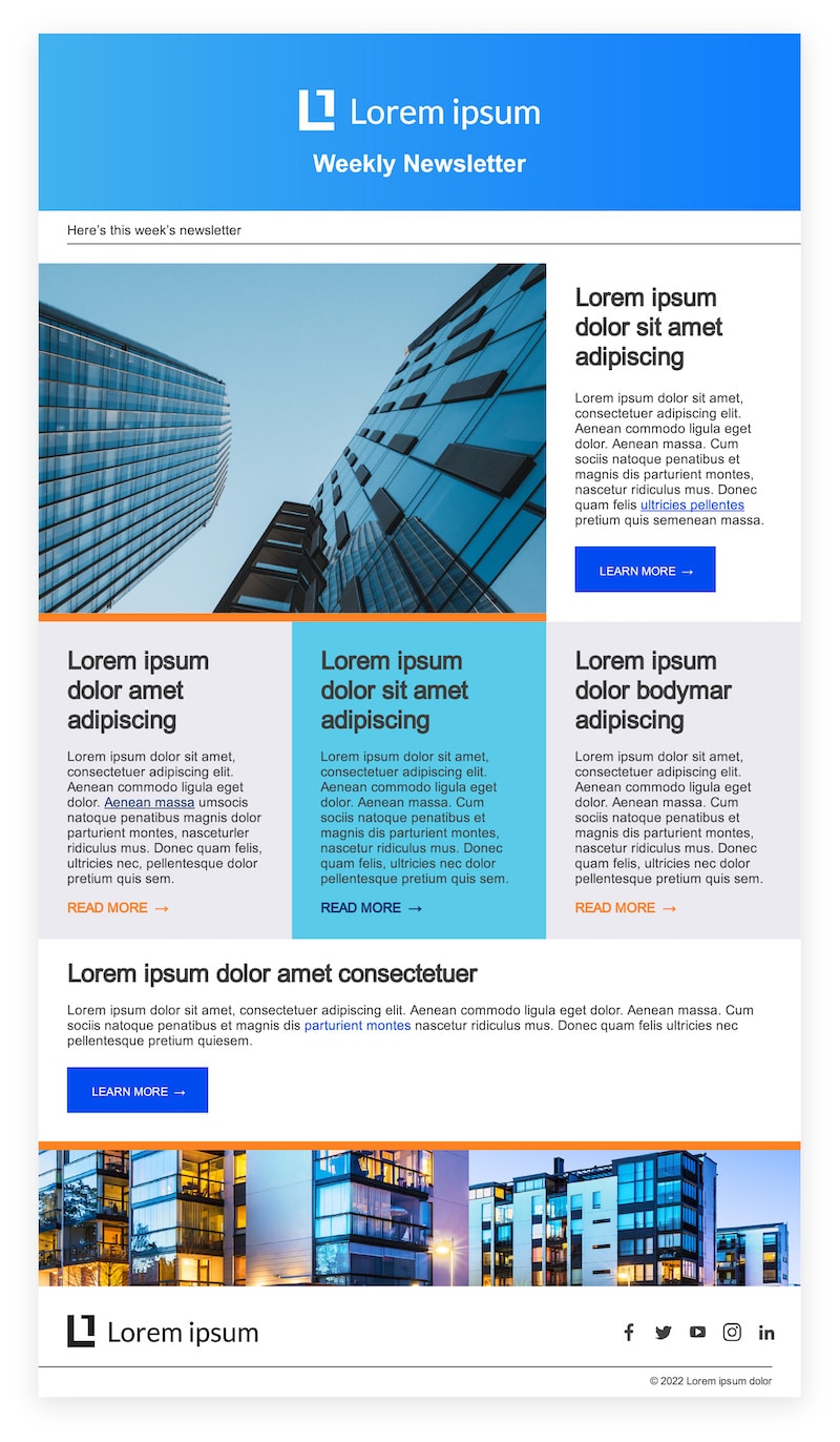 Screenshot of email newsletter template found within ContactMonkey's email template library.