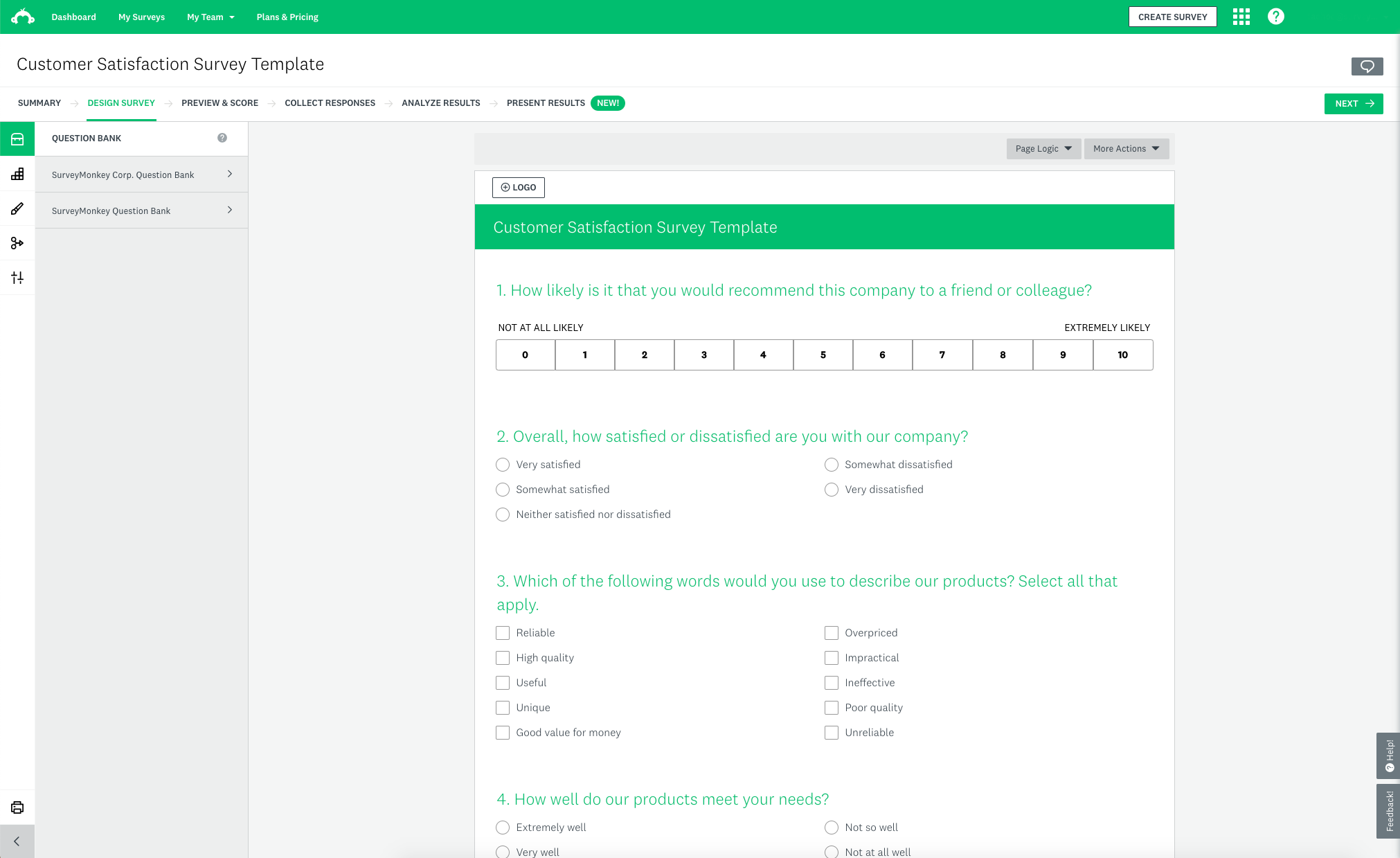 Screenshot of SurveyMonkey