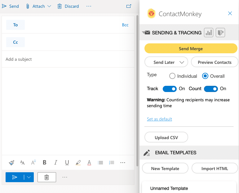 Screenshot of ContactMonkey add-in within Outlook.