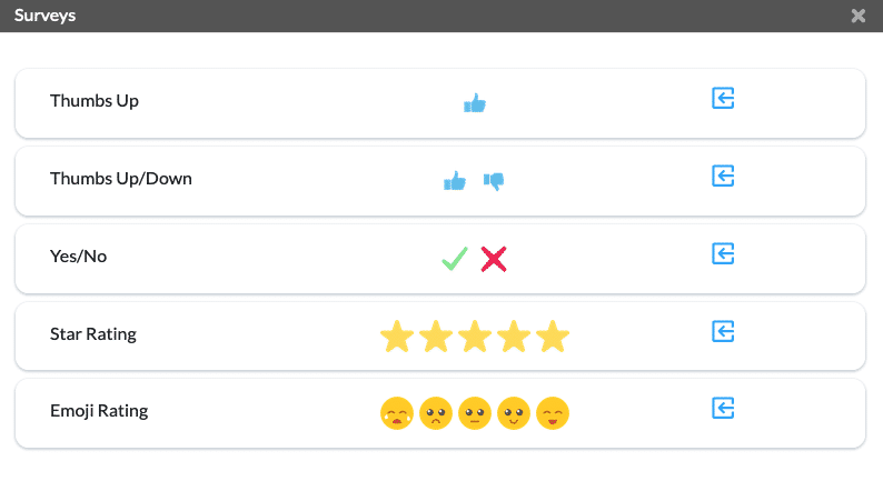 Screenshot of emoji reaction and employee survey options within ContactMonkey's email template builder.