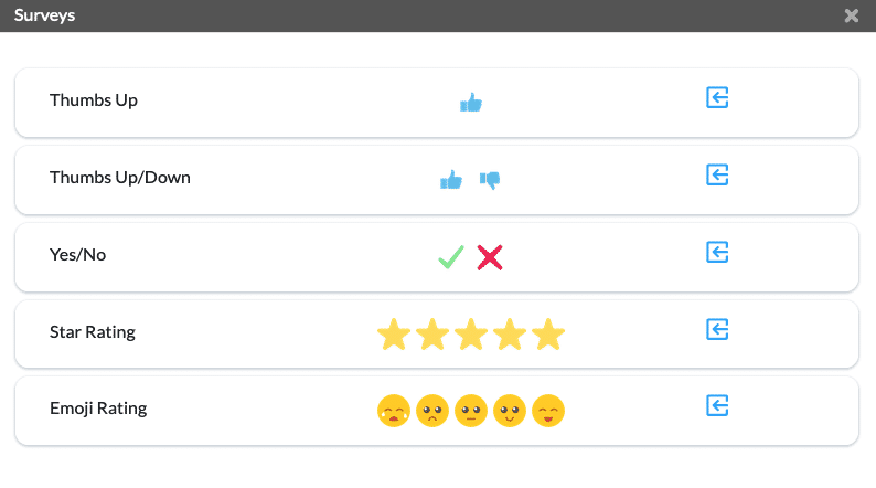 Screenshot of employee survey options found within ContactMonkey's email template builder.