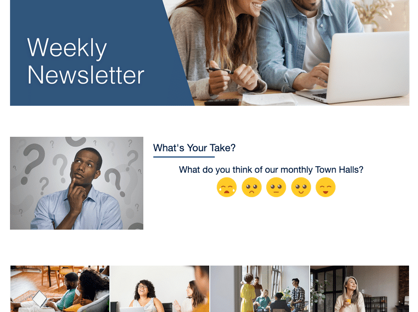 Weekly newsletter email-embedded pulse survey.