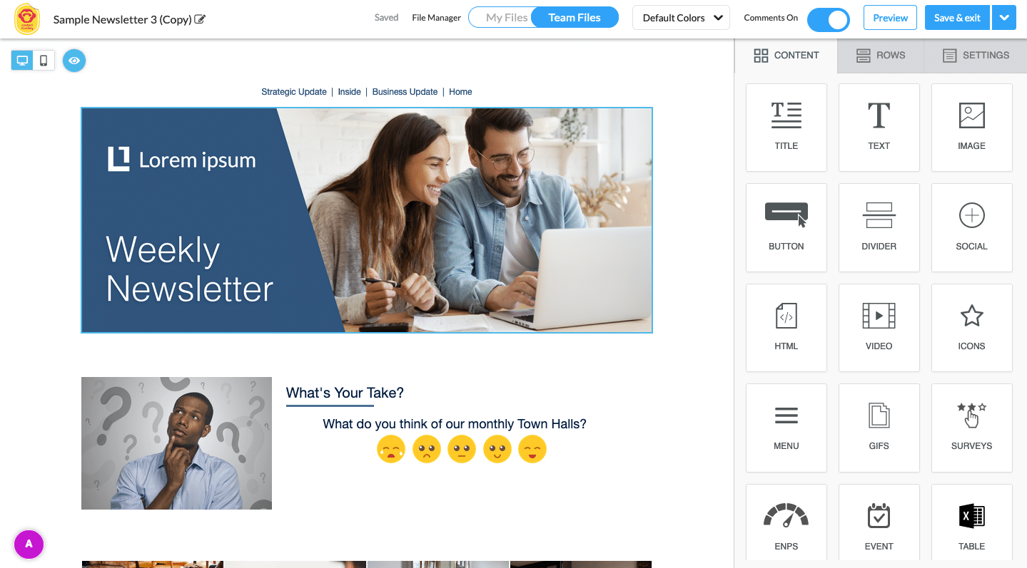 Weekly employee newsletter template.