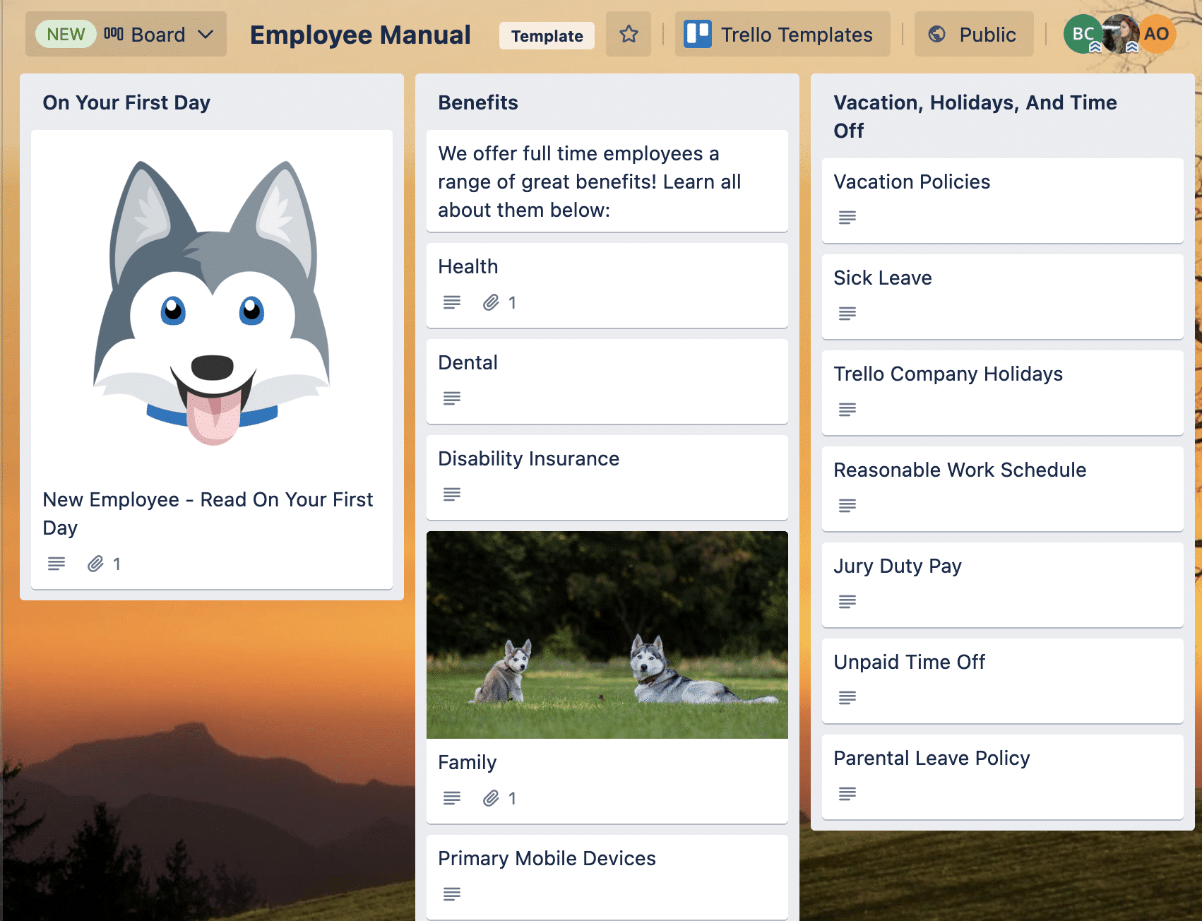 Screenshot of Trello employee manual.