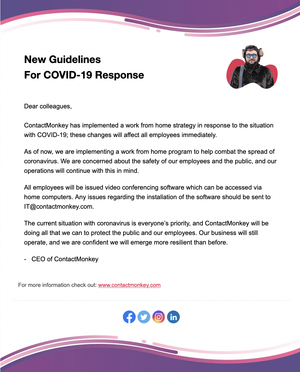Health and safety email example