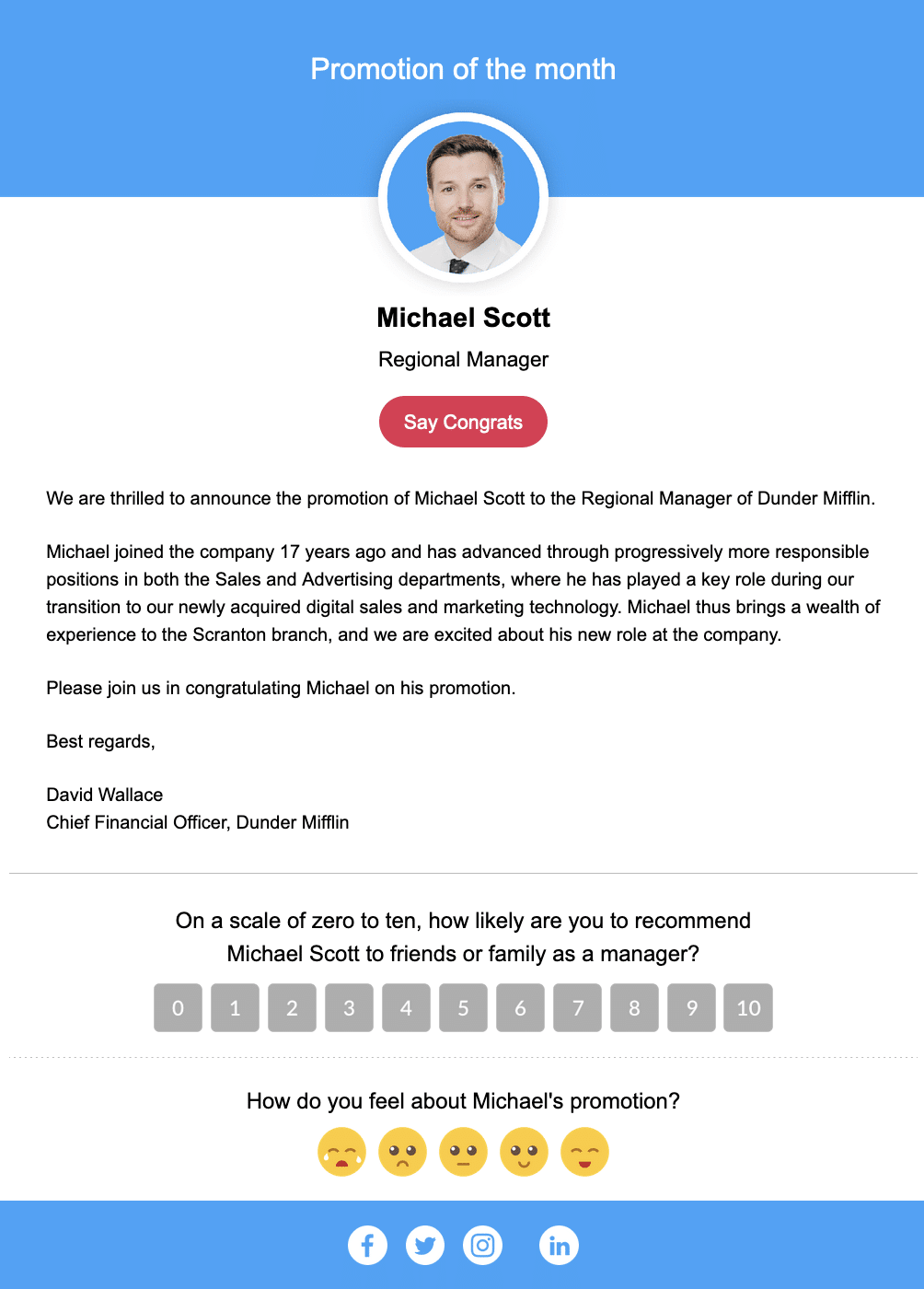 Employee recognition email example