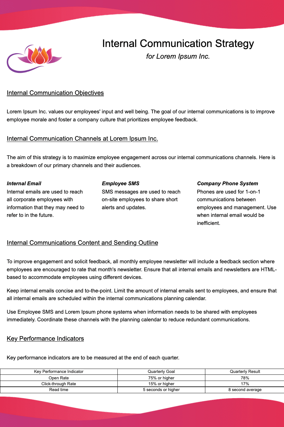 Screenshot of internal communications strategy template built in ContactMonkey's email template builder.