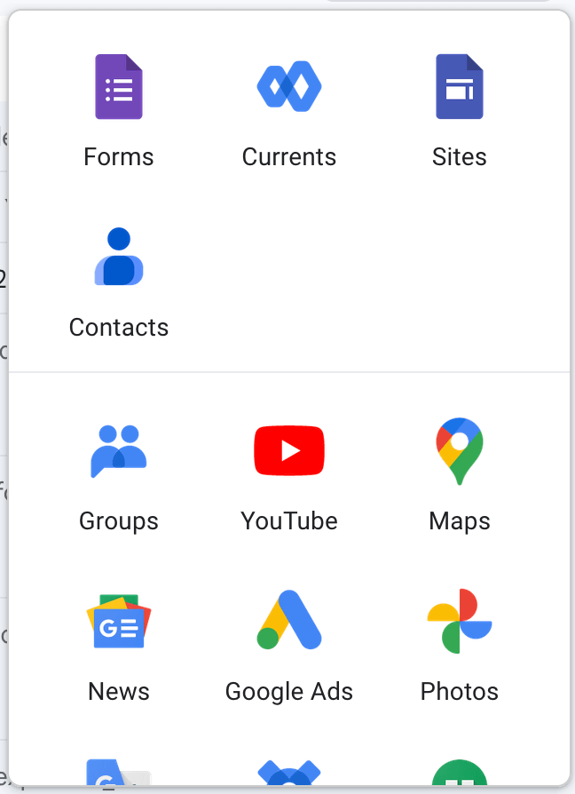 Google Apps button within Gmail.