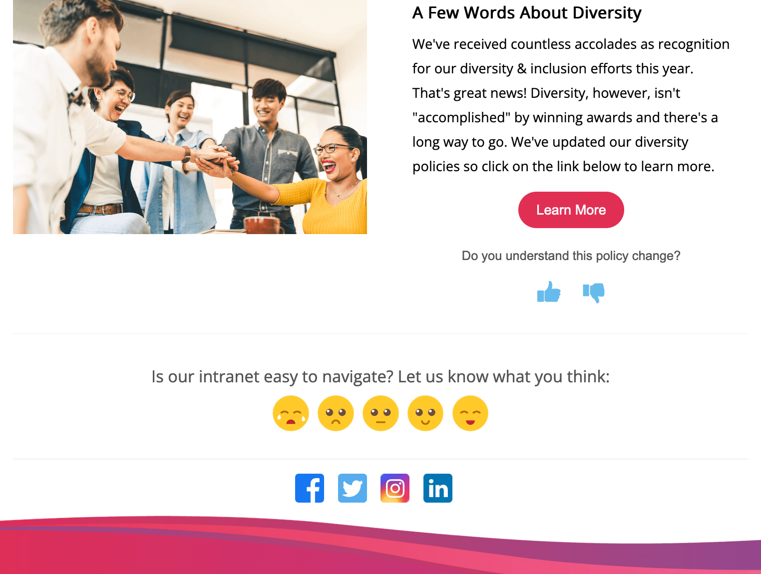 Screenshot of internal newsletter with intranet survey