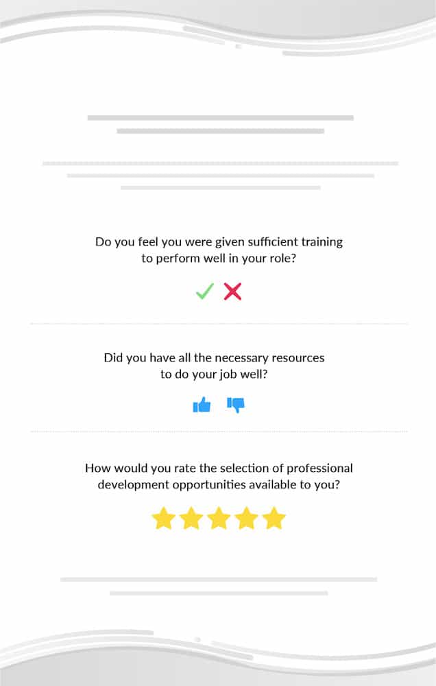 Screenshot of professional development employee pulse survey template using ContactMonkey's email template builder.