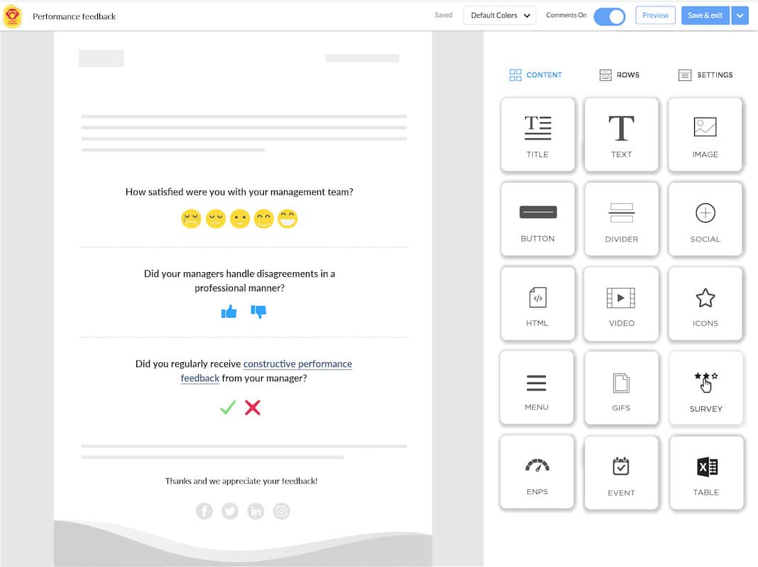 Snapshot of email template builder