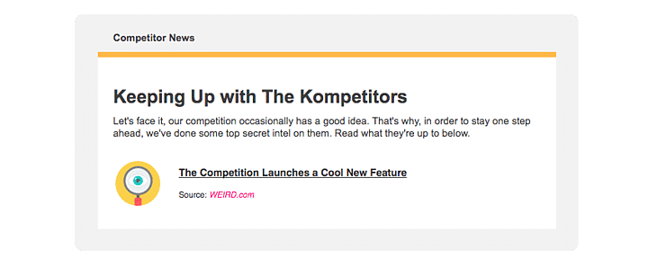 Screenshot of section of employee newsletter about the latest competitor news.