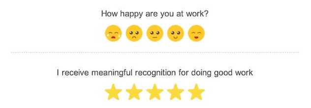 Screenshot of employee engagement surveys created using ContactMonkey's email template builder.