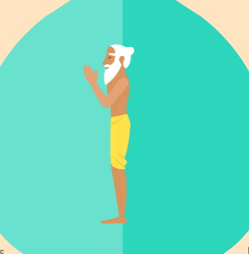 Image of animated cartoon man performing yoga.