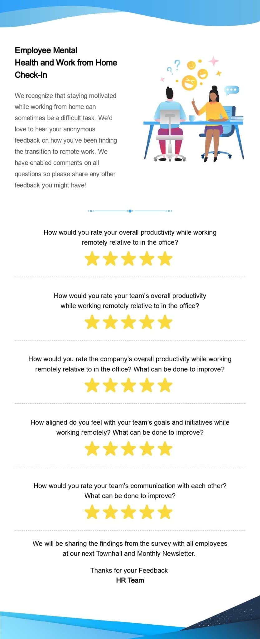 Screenshot of employee mental health survey template within ContactMonkey's email template library.