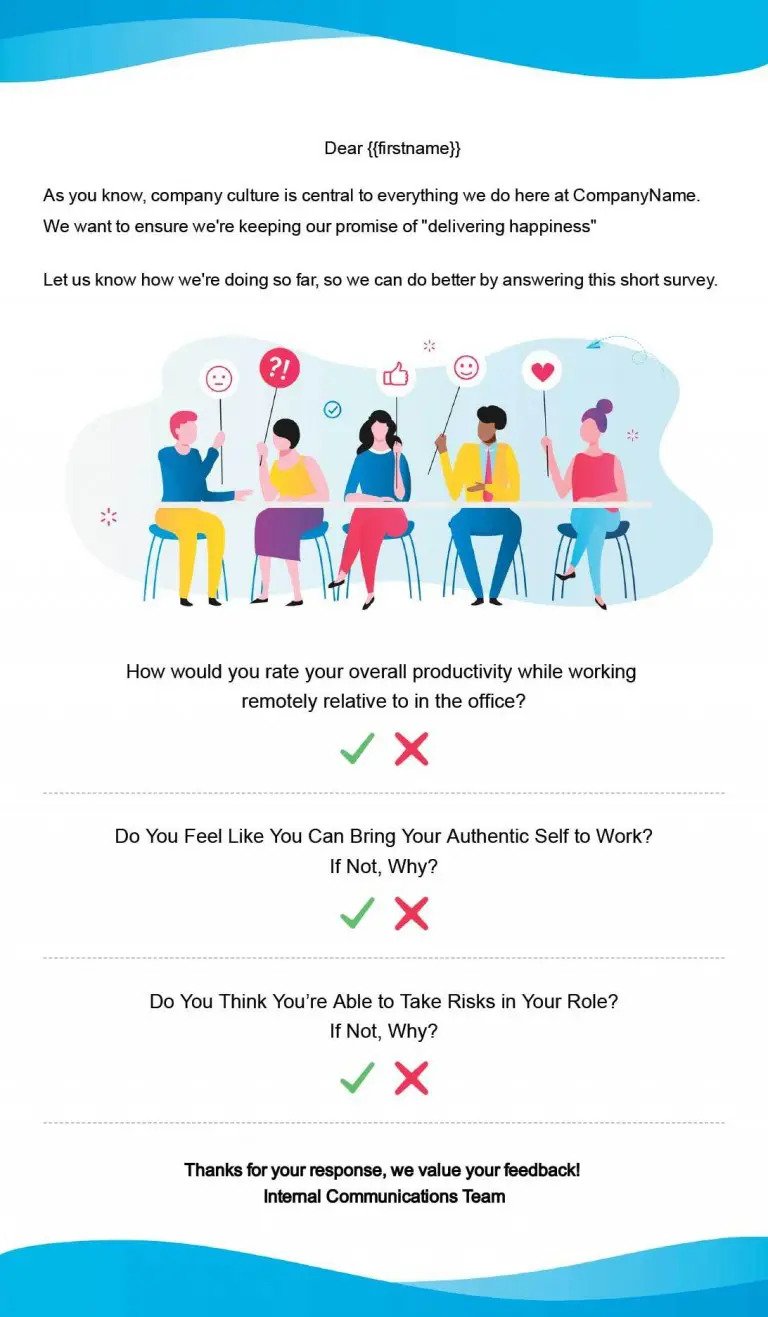 Screenshot of company culture email template created using ContactMonkey's email template builder.
