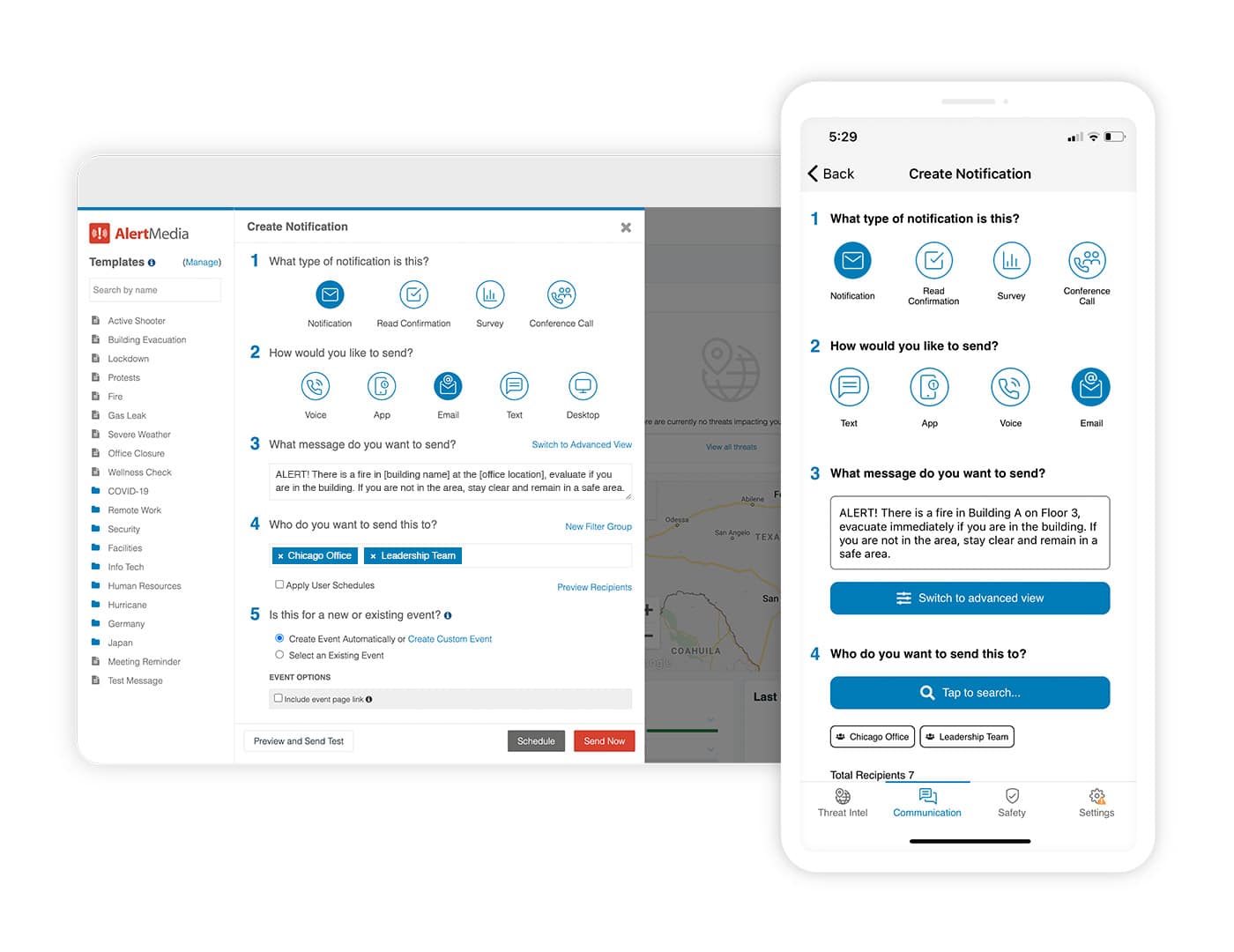 Screenshot of the Alert Media platform.
