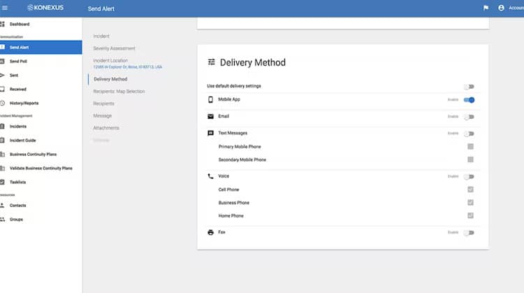 Konexus emergency notification dashboard.