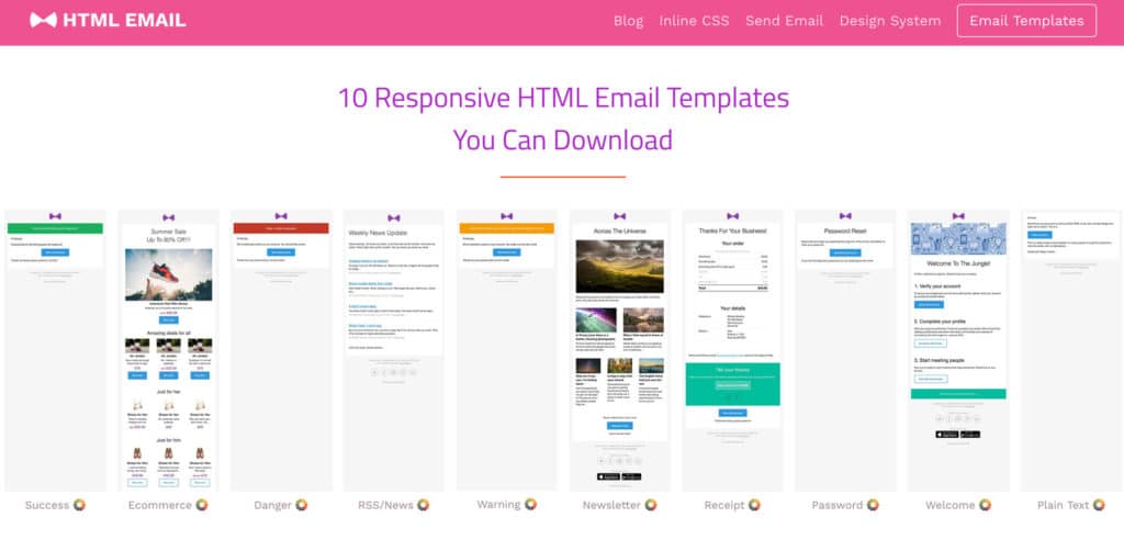 Screenshot of HTML email templates from HTML Email.