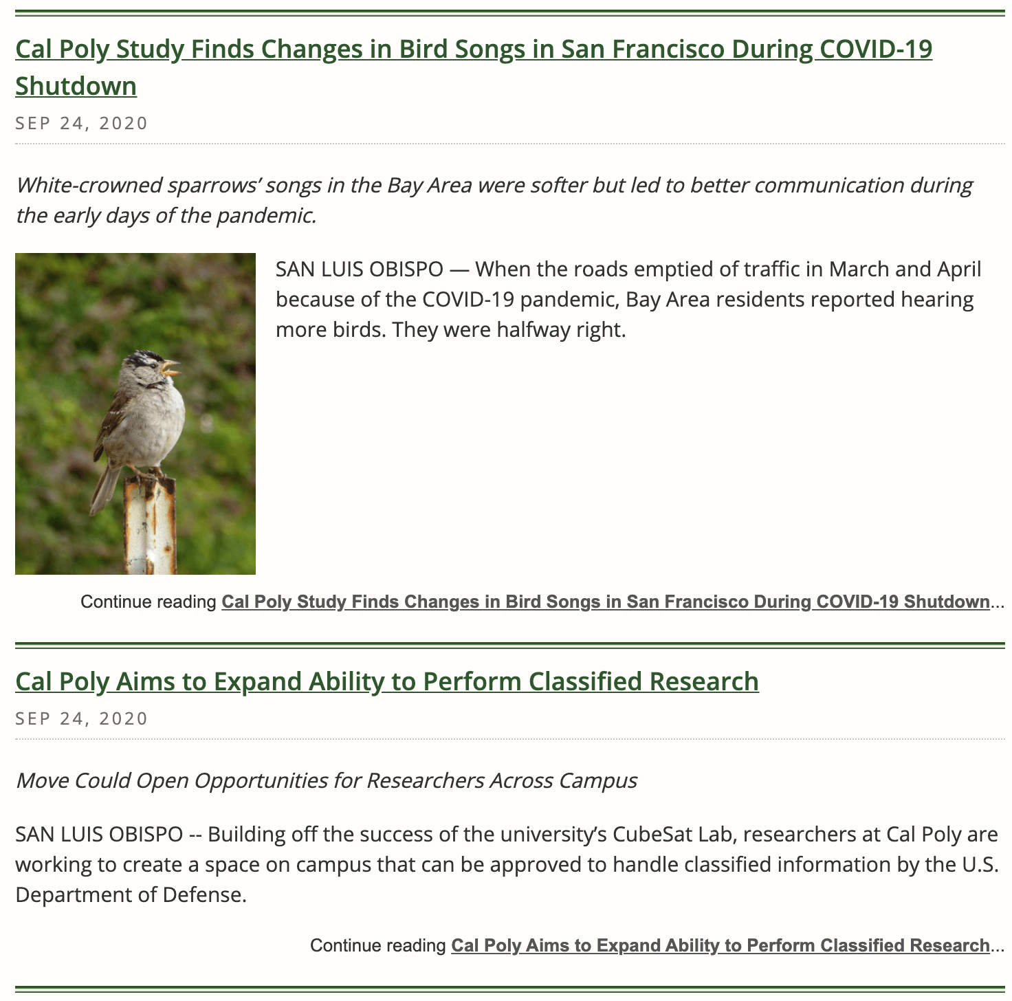Screenshot of post-secondary email newsletter.