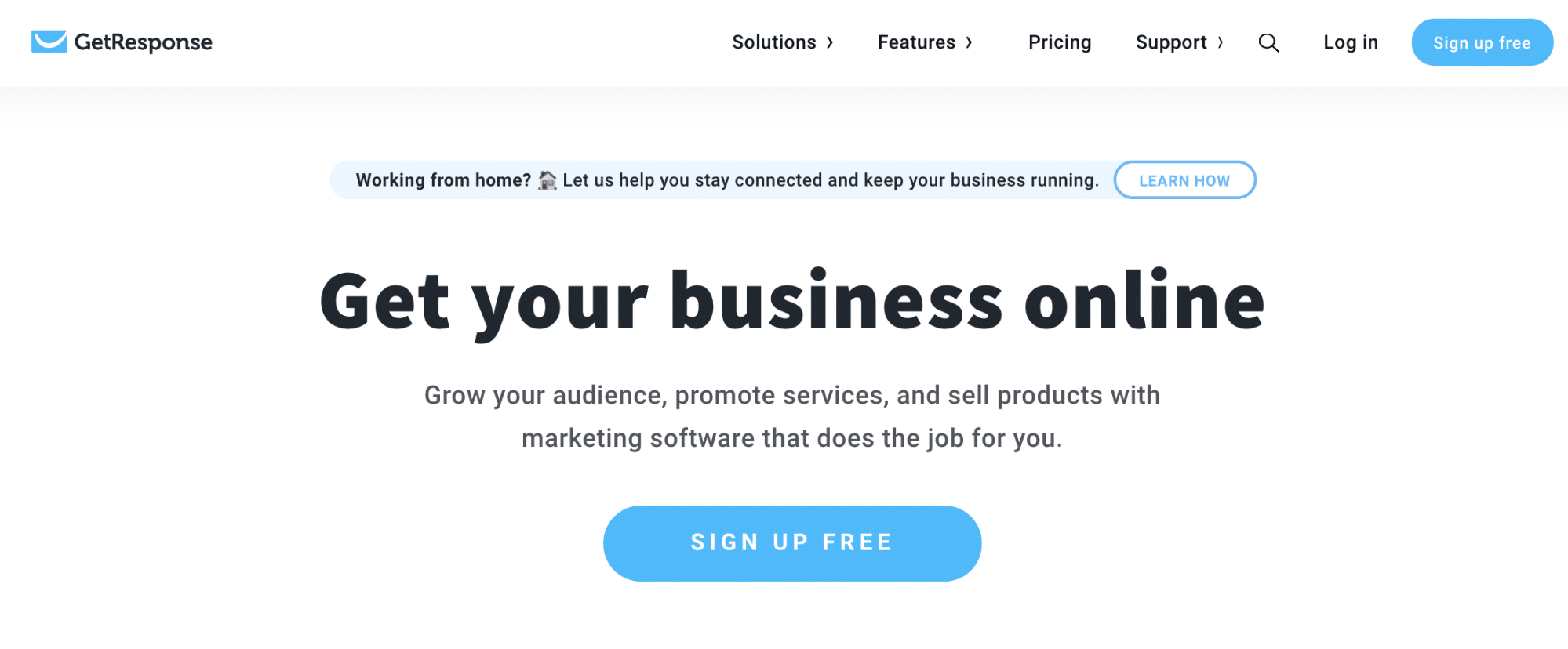 Screenshot of GetResponse homepage.