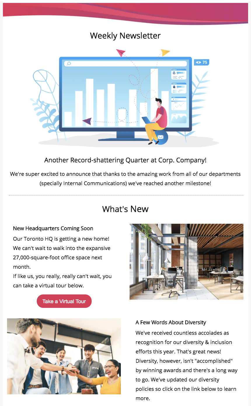 Weekly company newsletter in Gmail