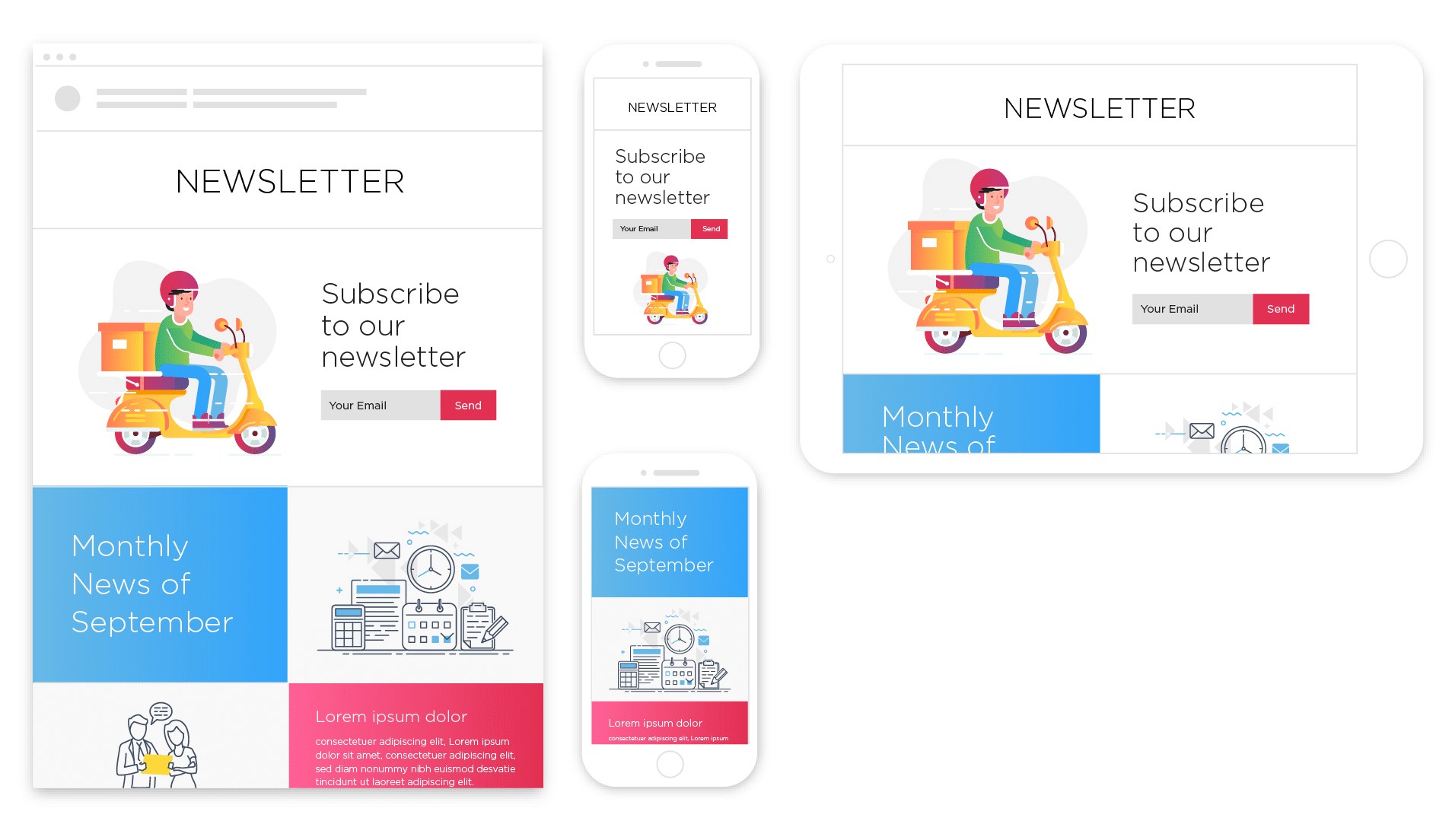 Image of responsive email newsletters created using ContactMonkey displayed across various devices.