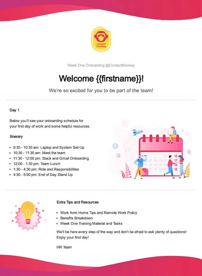 Employee onboarding template from ContactMonkey