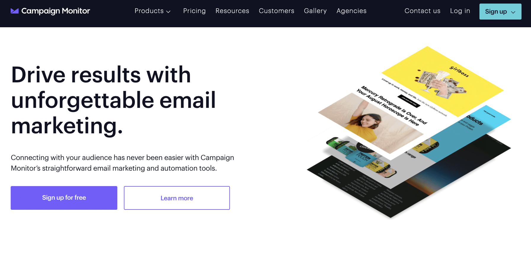 Screenshot of Campaign Monitor homepage.