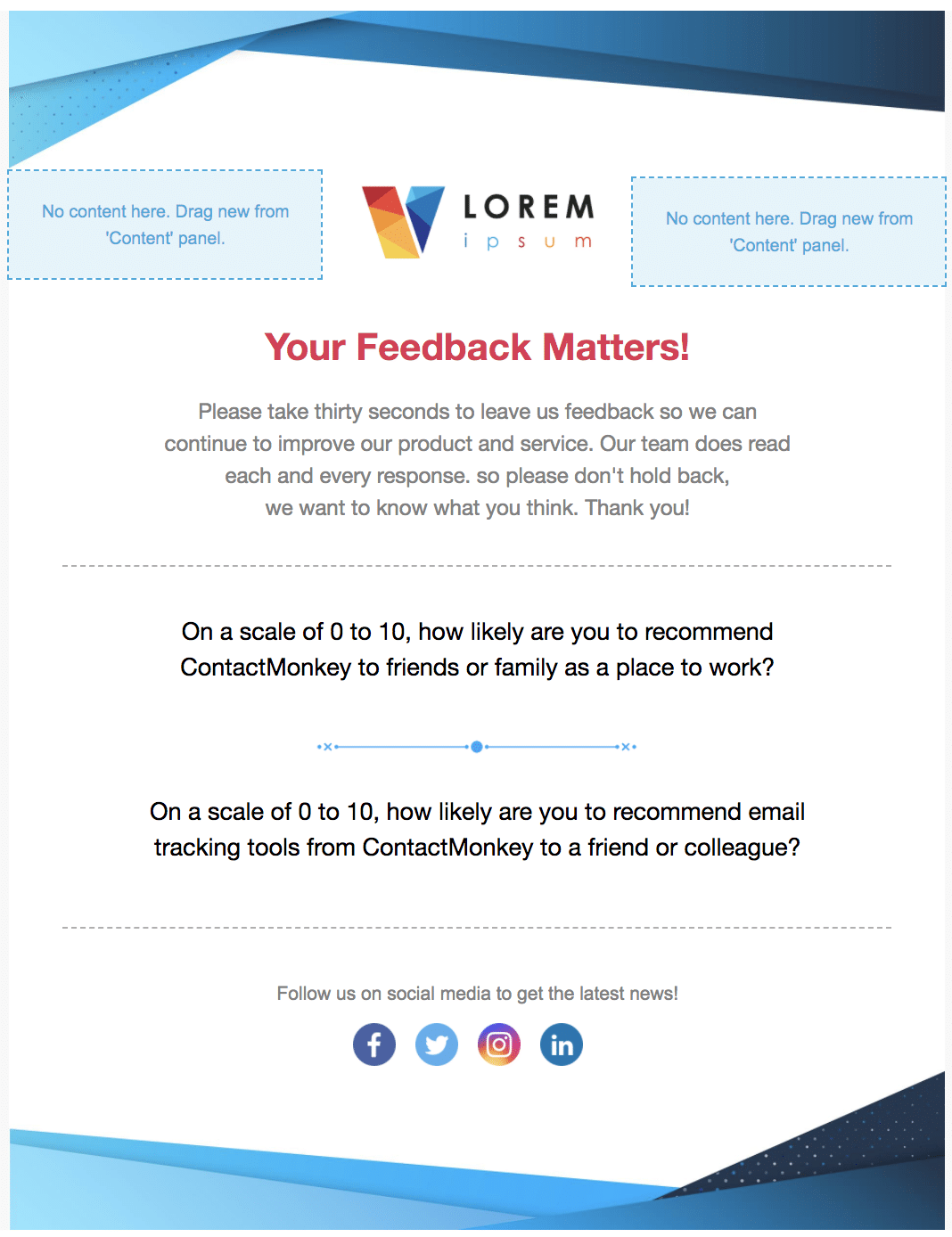 Employee feedback embedded into Gmail newsletter templates