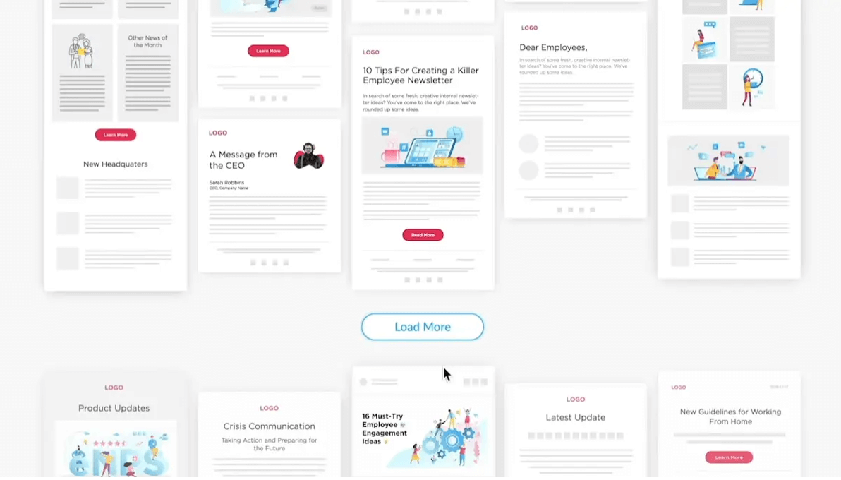 Screenshot of email newsletter templates within ContactMonkey's email template library.