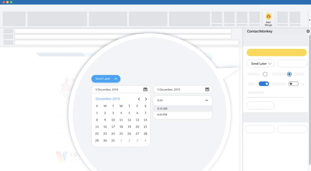 Screenshot of email scheduling within ContactMonkey's Outlook integration.