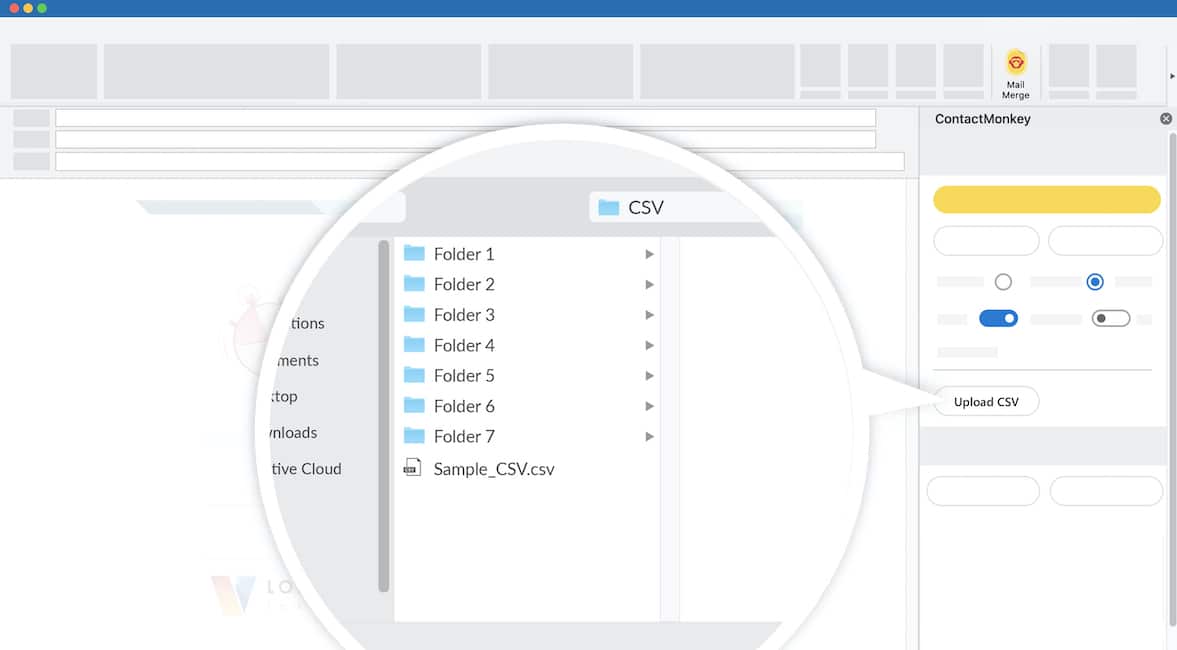 Screenshot of CSV uploading using ContactMonkey's Outlook integration.