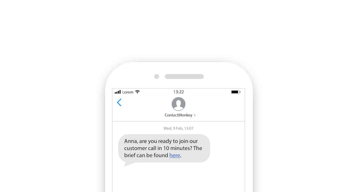 Screenshot of SMS employee text message sent using ContactMonkey's SMS text messaging feature.