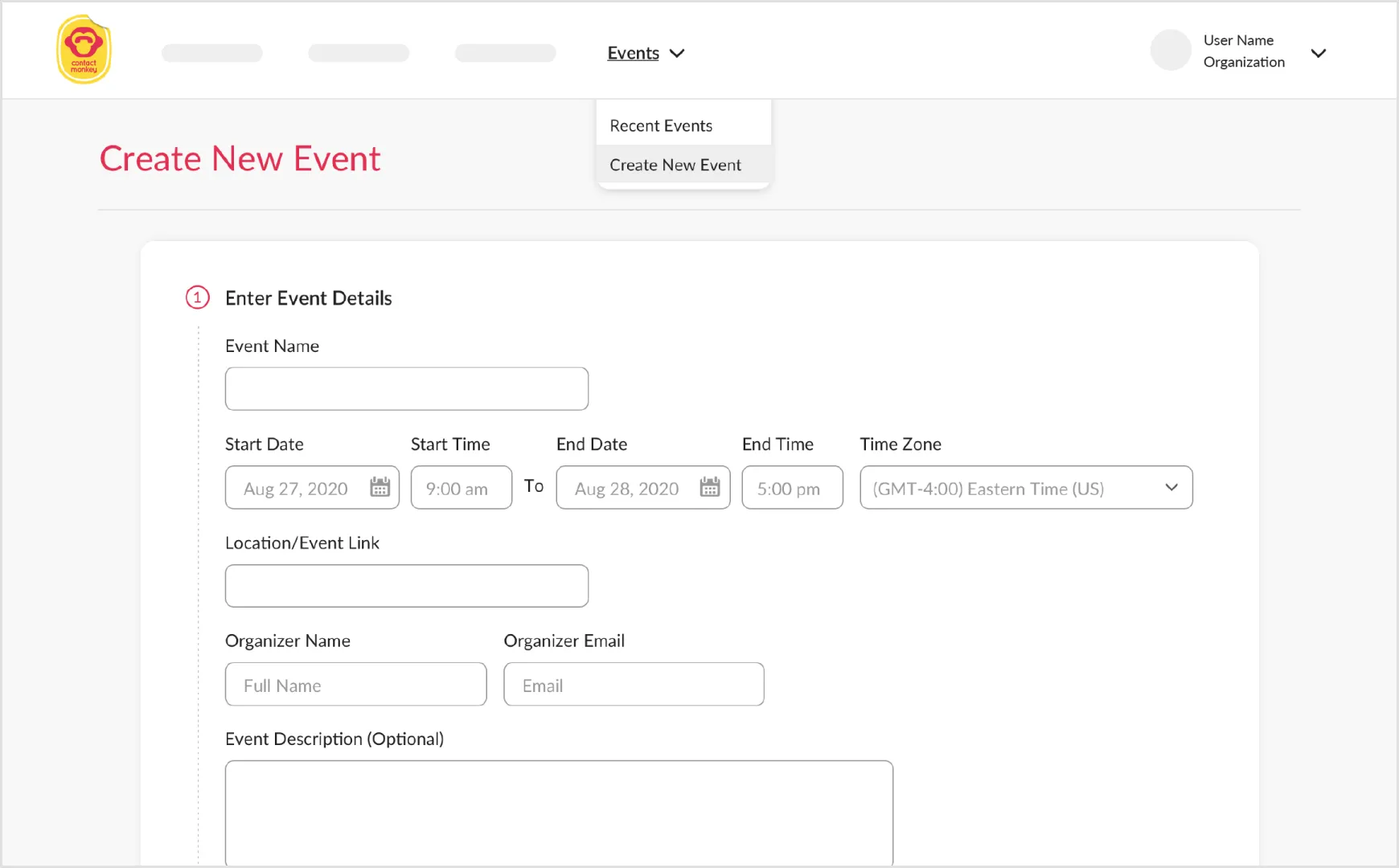 Screenshot of ContactMonkey's event management dashboard